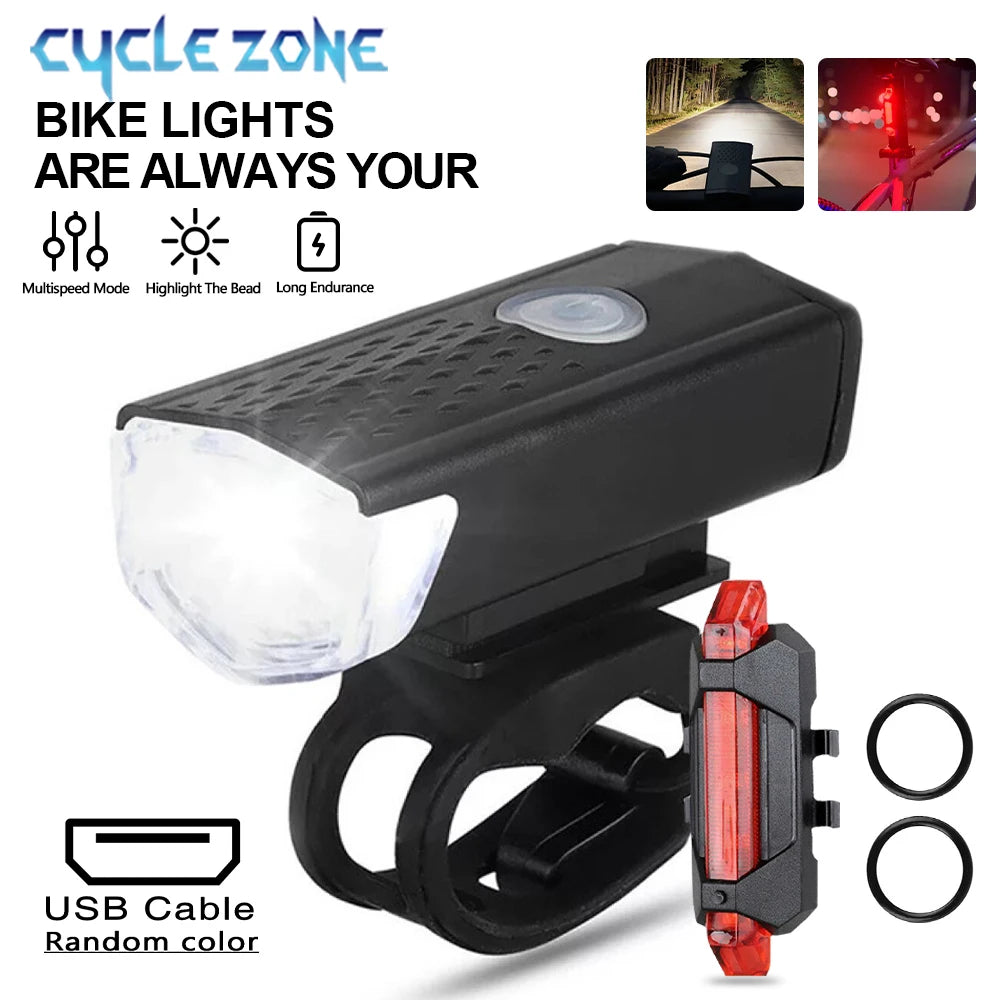 USB Rechargeable Bike Headlight & Taillight Set