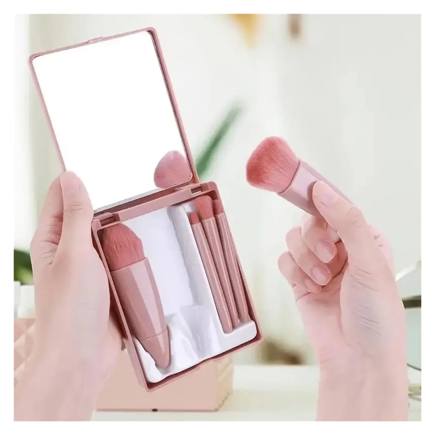 5-Piece Mini Travel Makeup Brush Set with Mirror Case