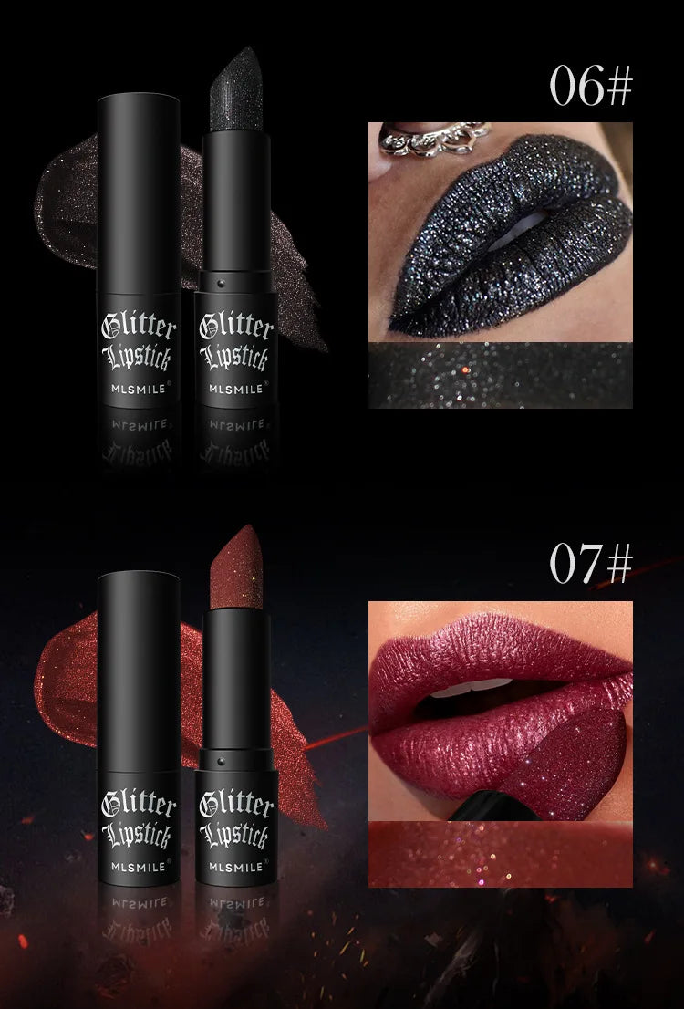 7-Colour Glitter Metallic Lipstick – Waterproof Long-Lasting Diamond Pearlescent Lip Colour