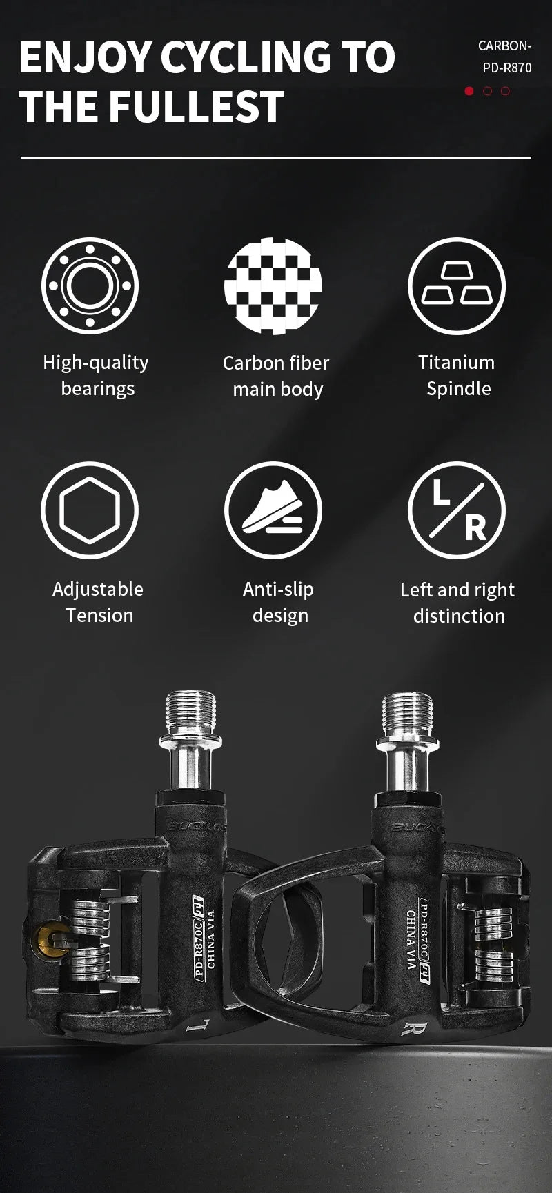 Bucklos Clipless Road Bike Pedals – Look KEO Compatible Carbon Nylon Titanium Spindle