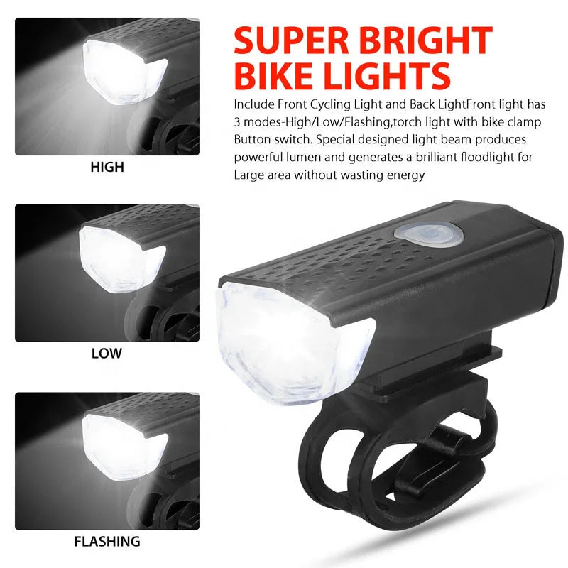 USB Rechargeable Bike Headlight & Taillight Set
