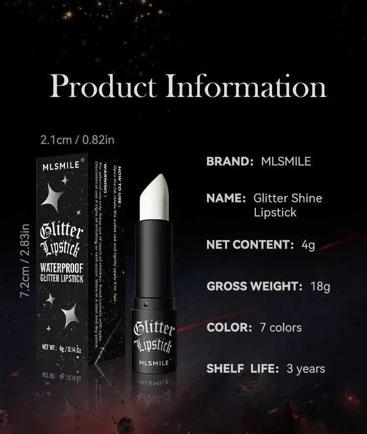 7-Colour Glitter Metallic Lipstick – Waterproof Long-Lasting Diamond Pearlescent Lip Colour