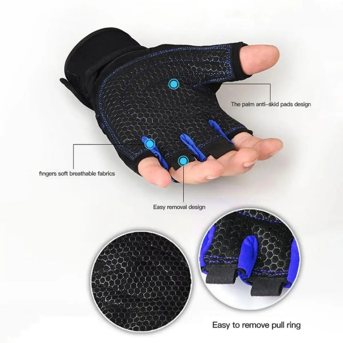Gym Gloves with Wristband – Weight Lifting Fitness Training Shockproof for Men & Women