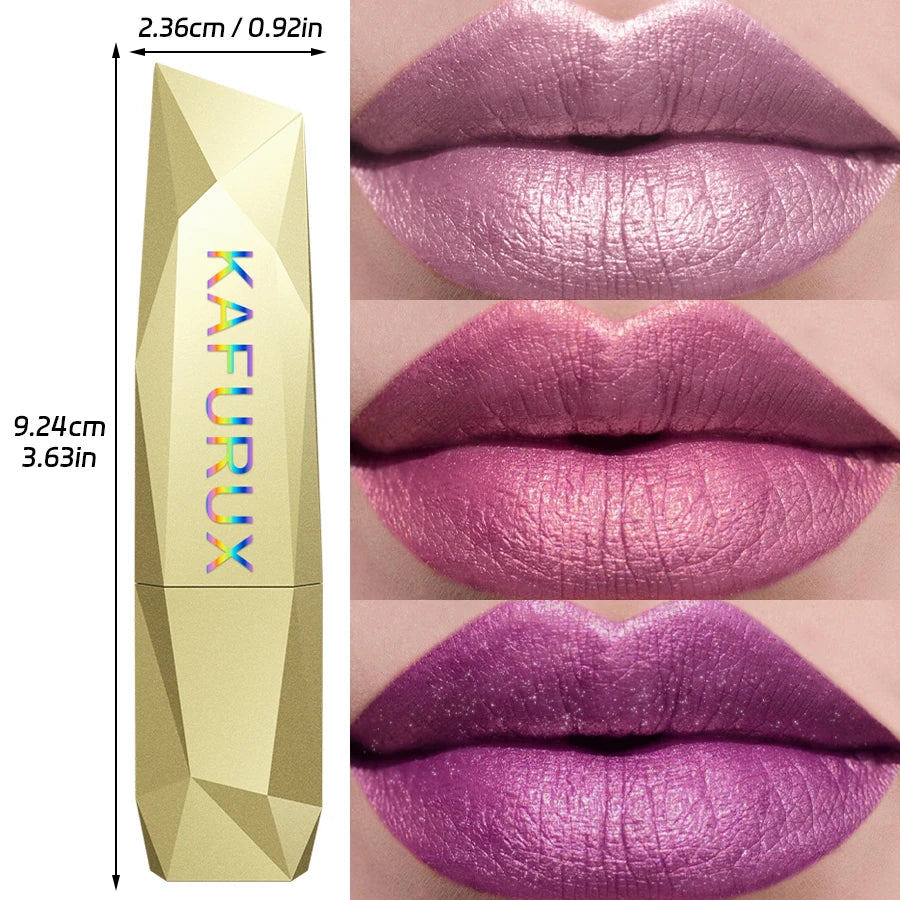 21-Colour Bold Glitter Metallic Lipstick – Long-Lasting Pearlescent Matte Lip Tint