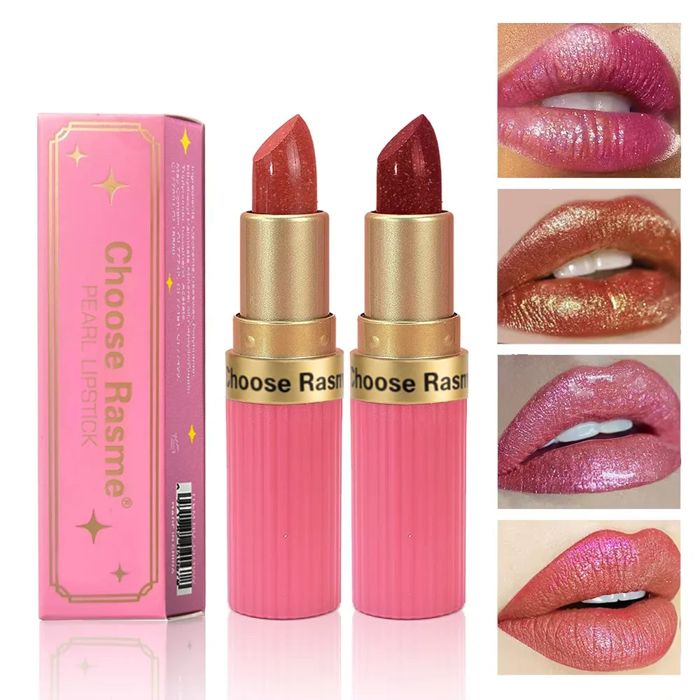 Pearlescent Pink Glitter Velvet Lipstick – Metallic Waterproof Shimmer Diamond Finish
