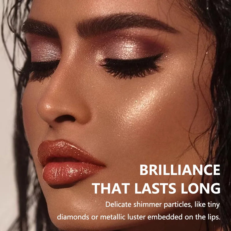 Pearlescent Pink Glitter Velvet Lipstick – Metallic Waterproof Shimmer Diamond Finish