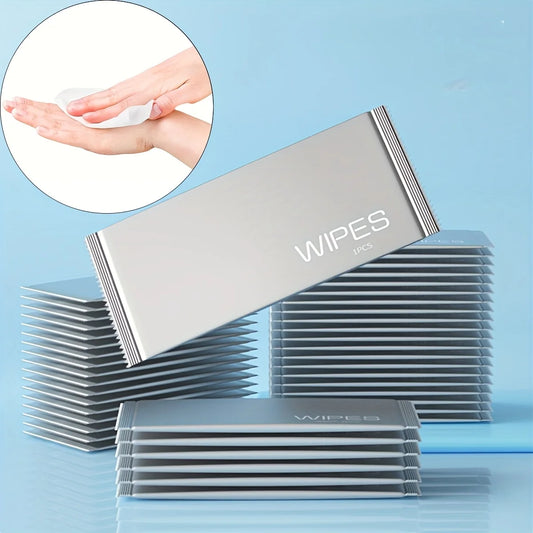Pack of wipes with a close-up of hands using a wipe on a blue background