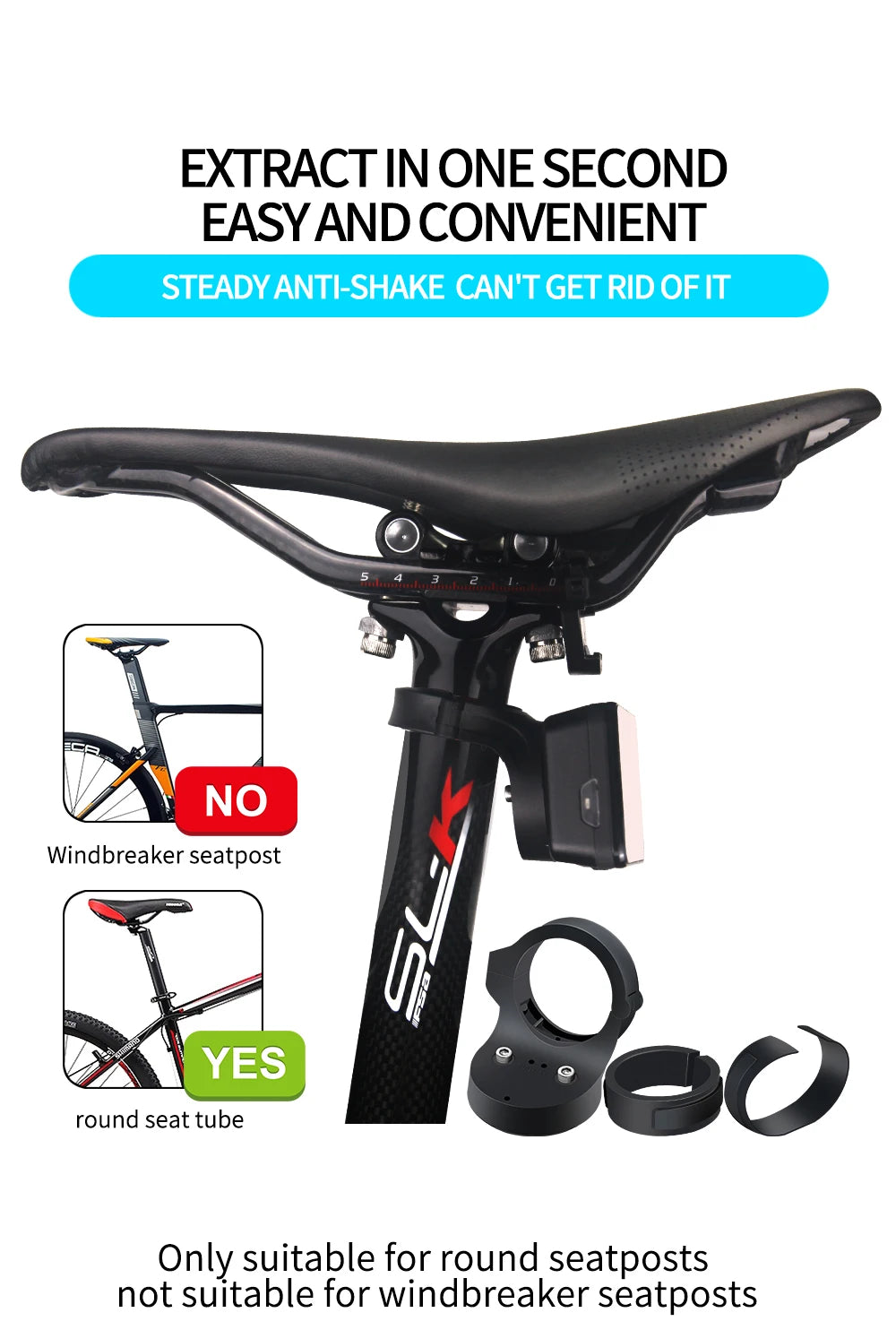 Bicycle Seatpost Taillight Bracket — Compatible with Garmin Varia RTL510 & RVR315