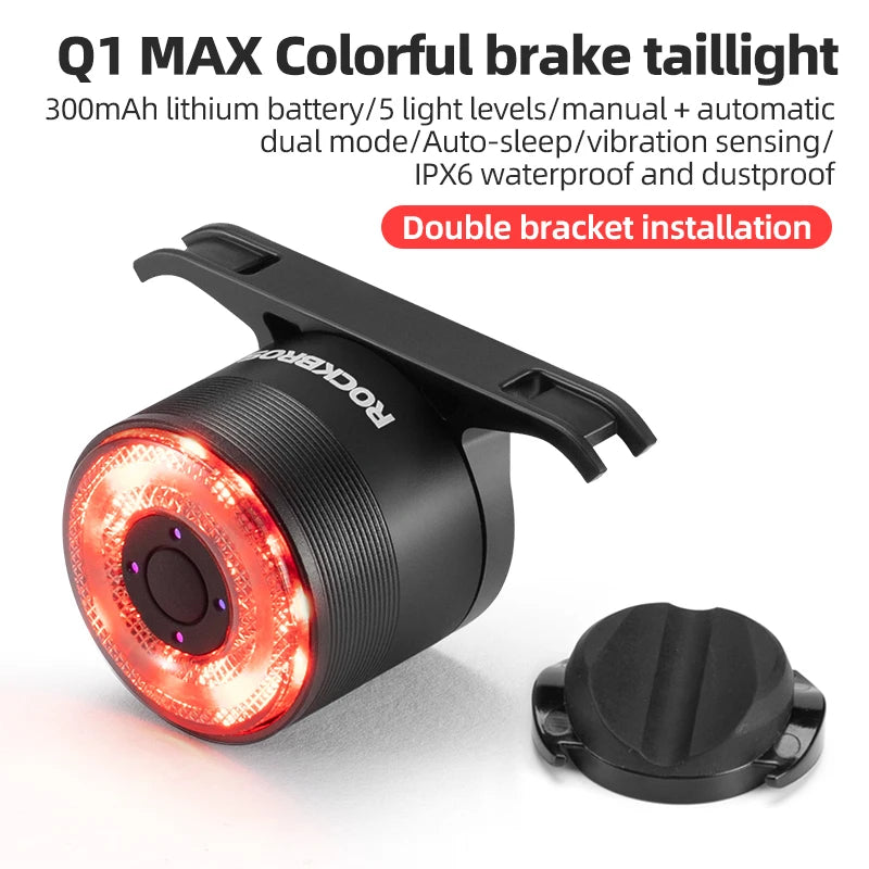 ROCKBROS Smart Brake Sensing Rear Bike Light — Aluminium Waterproof Type-C