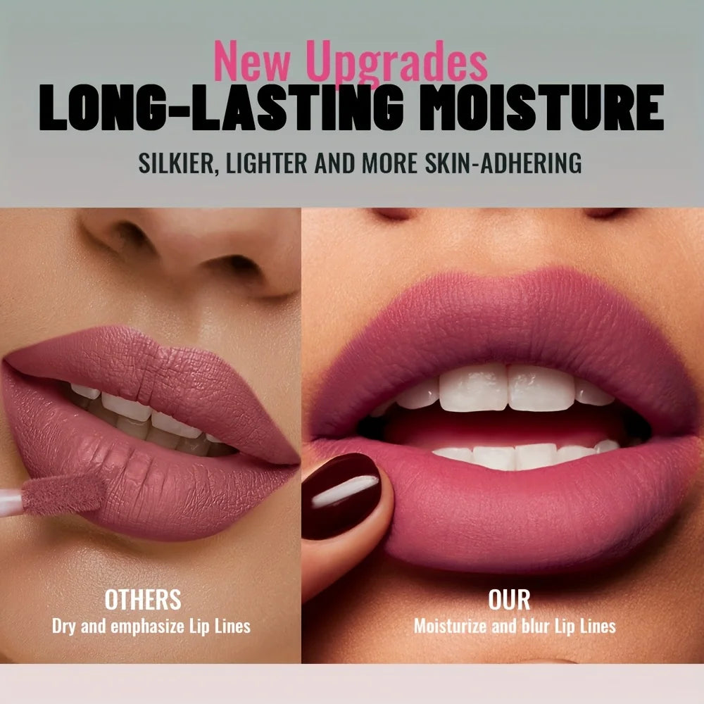 Matte Velvet Lip Gloss – Highly Saturated Long-Lasting Liquid Lip Mud, All Skin Tones