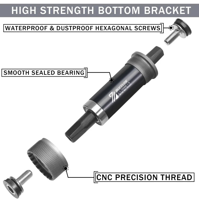BUCKLOS Square Taper Bottom Bracket — BB68 / BB100 Threaded CNC