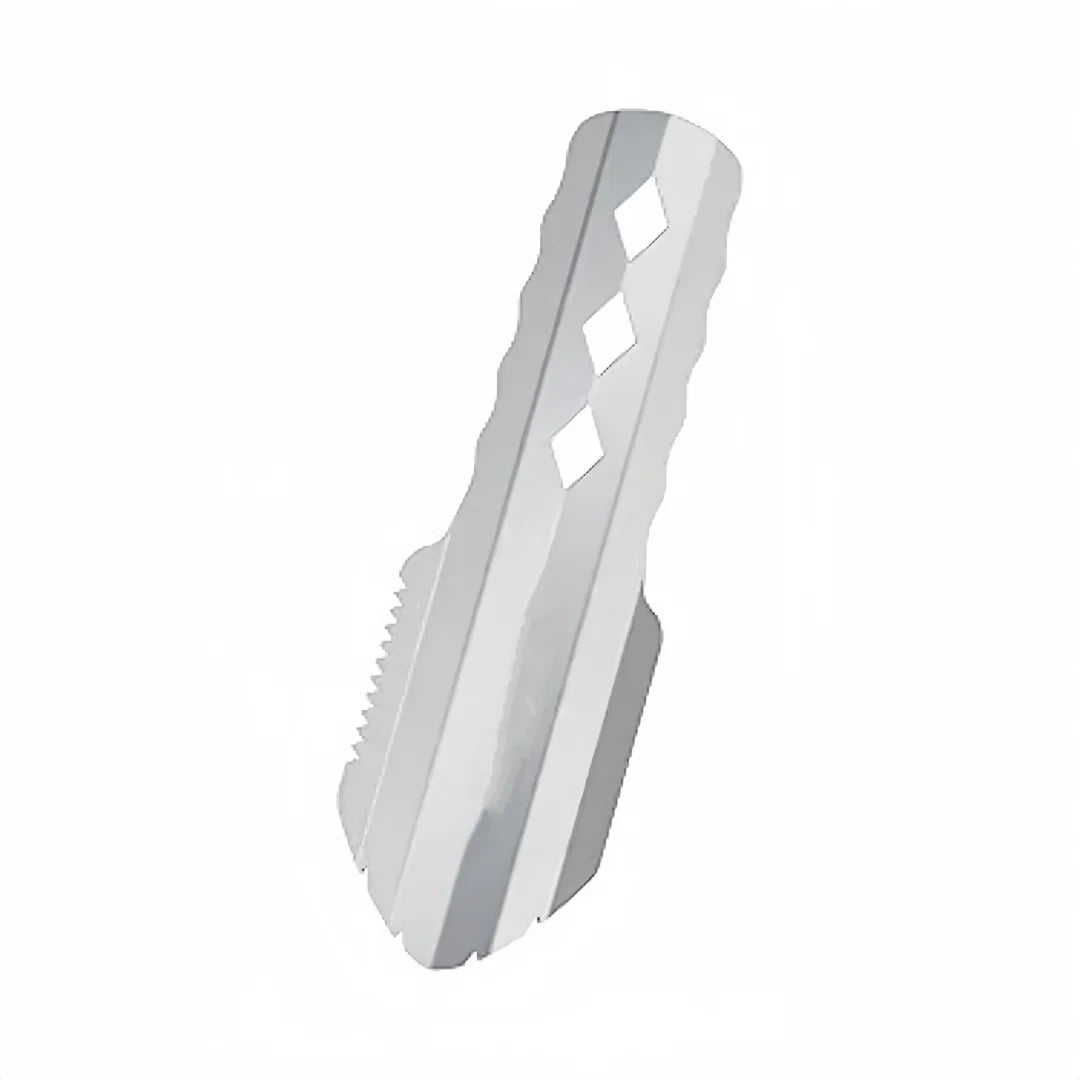 Ultralight aluminum backpacking trowel on a white background.