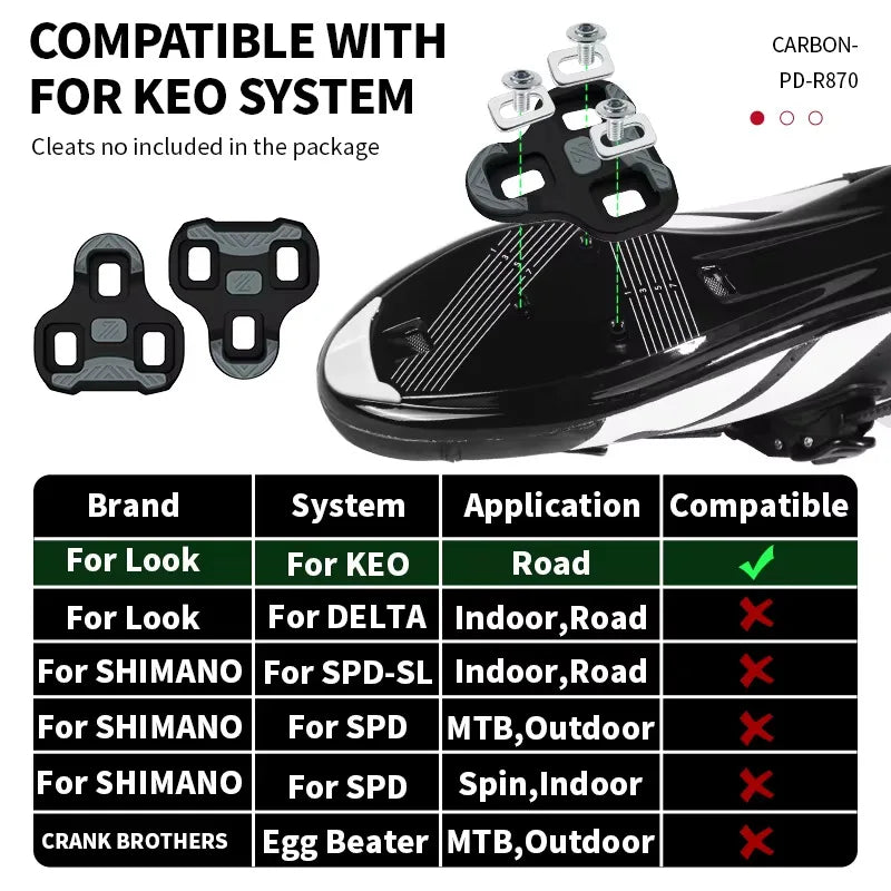 Bucklos Clipless Road Bike Pedals – Look KEO Compatible Carbon Nylon Titanium Spindle