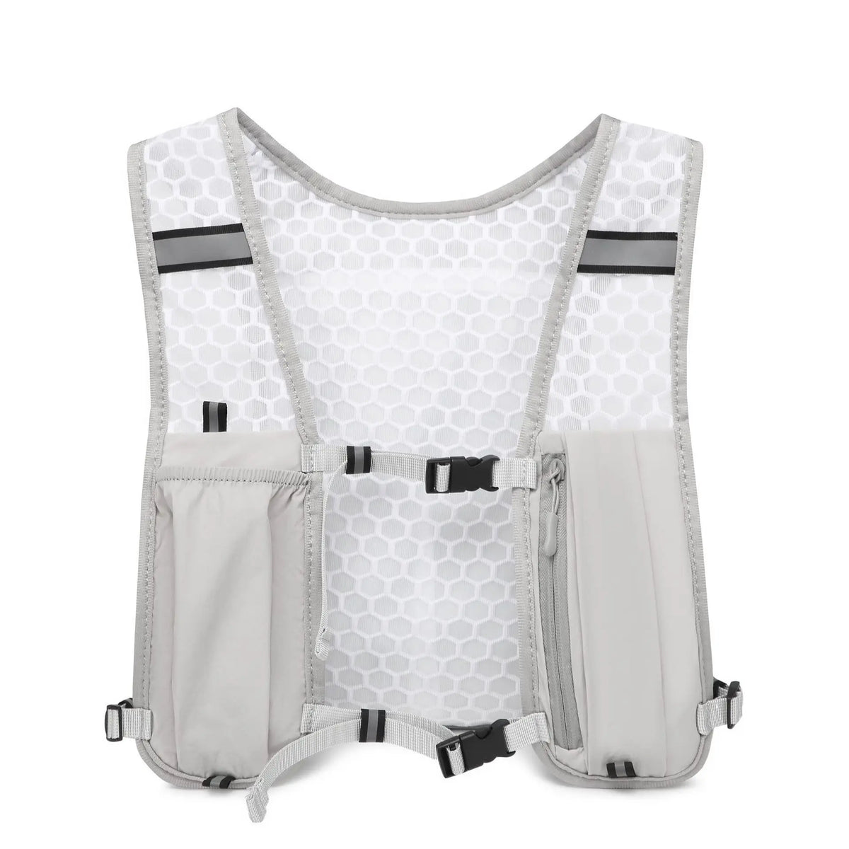 Reflective running vest with honeycomb pattern on a white background
