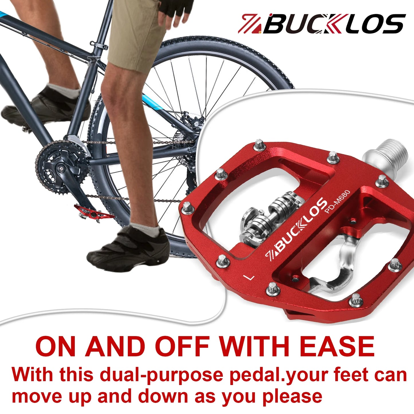 Bucklos MTB SPD Dual-Function Pedals – Clipless & Flat Platform, Non-Slip