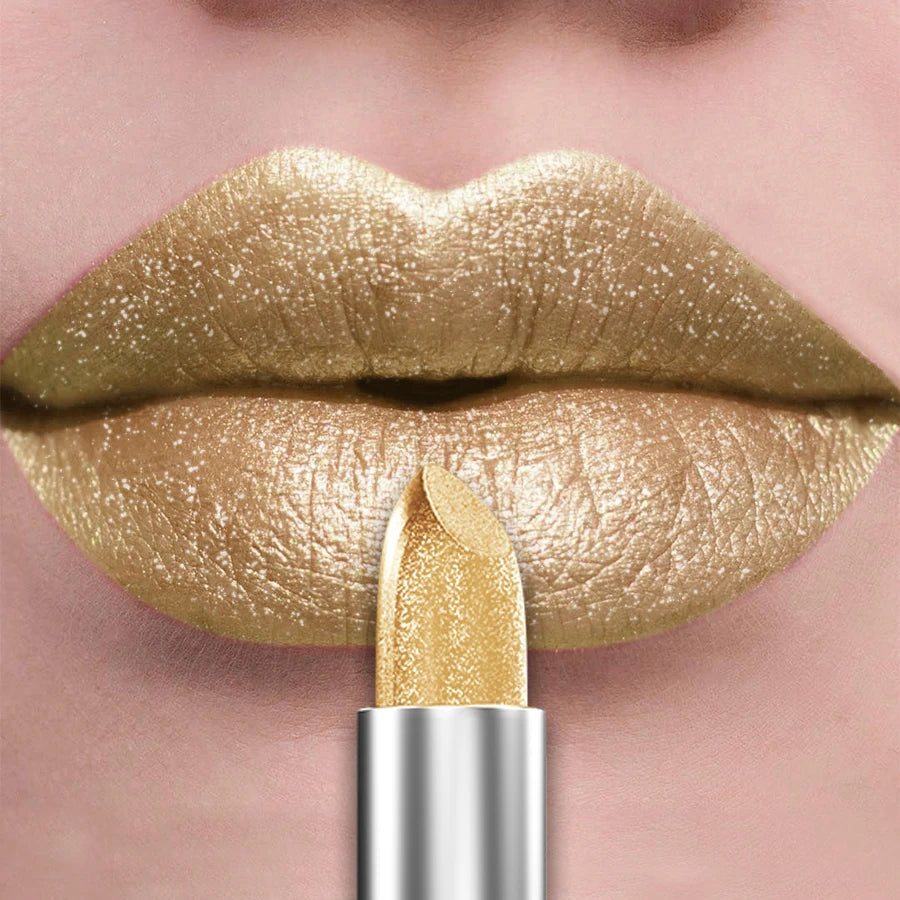 21-Colour Bold Glitter Metallic Lipstick – Long-Lasting Pearlescent Matte Lip Tint