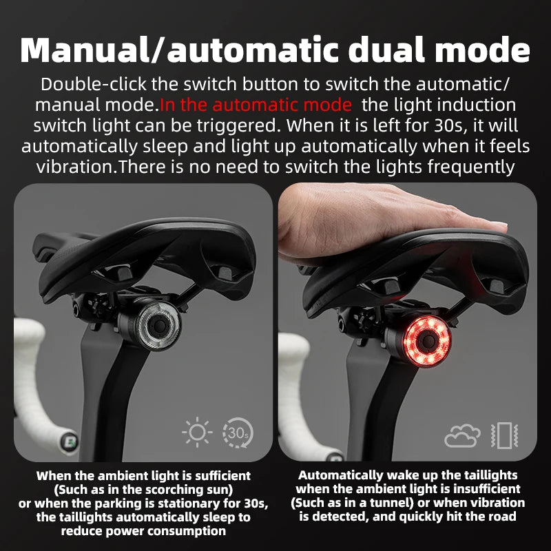 ROCKBROS Smart Brake Sensing Rear Bike Light — Aluminium Waterproof Type-C
