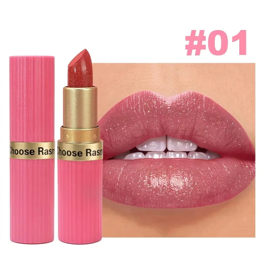 Pearlescent Pink Glitter Velvet Lipstick – Metallic Waterproof Shimmer Diamond Finish