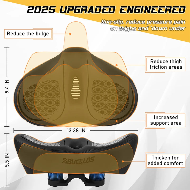 Bucklos Noseless Bicycle Saddle – Wide Ergonomic MTB/Road Bike Seat