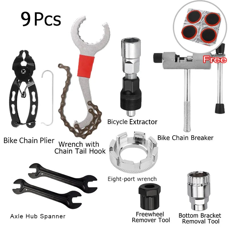 Bicycle Repair Tool Kit — Flywheel Remover, Chain Breaker & Crank Puller Set