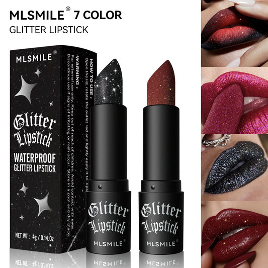 7-Colour Glitter Metallic Lipstick – Waterproof Long-Lasting Diamond Pearlescent Lip Colour