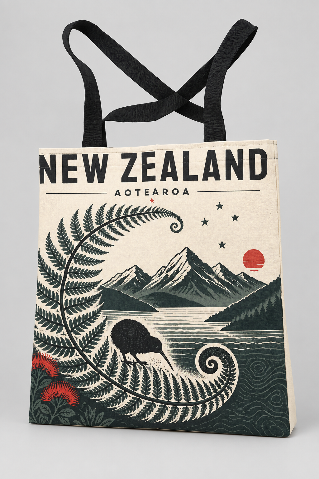NZ Fern & Kiwi Tote Bag — straps